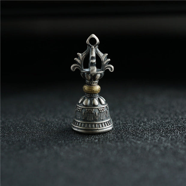 Buddha Stones Tibet 925 Sterling Silver Om Mani Padme Hum Dorje Bell Vajra Engraved Enlightenment Pendant Hanging Decoration Dorje BS 1