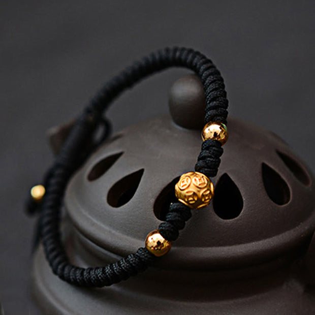 Buddha Stones 999 Sterling Silver Om Mani Padme Hum Copper Coin Luck Strength String Couple Bracelet Bracelet BS 3