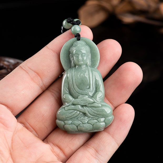 Buddha Stones Amitabha Buddha Jade Amulet Compassion String Necklace Necklaces & Pendants BS 3