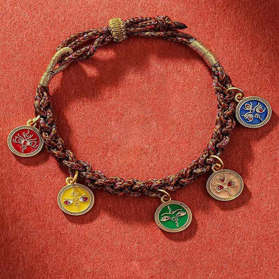 Buddha Stones Tibetan Five God Of Wealth Thangka Luck Braid String Bracelet Bracelet BS Five God Of Wealth