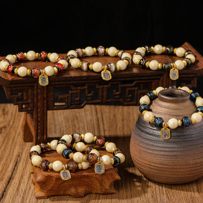 Buddha Stones Tibetan Zakiram Goddess of Wealth Charm Liuli Glass Incense Ash Porcelain Bead Protection Bracelet
