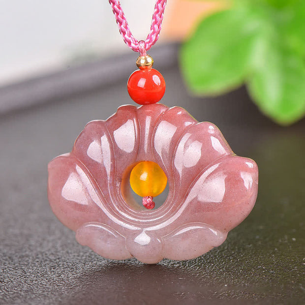 Buddha StonesPink Golden Silk Jade Lotus Flower Wealth Necklace Pendant Necklaces & Pendants BS main