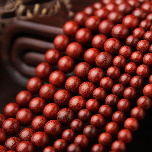 Buddhastoneshop Tibetan Small Leaf Red Sandalwood 108 Beads Mala Meditation Bracelet