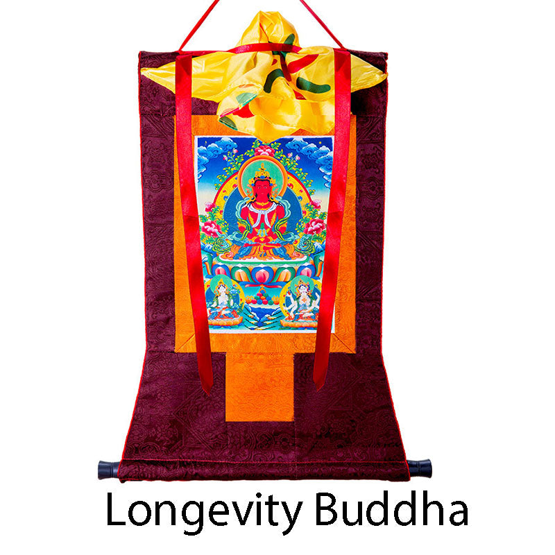 Buddha Stones Tibetan Longevity Buddha Framed Thangka Blessing Decorat