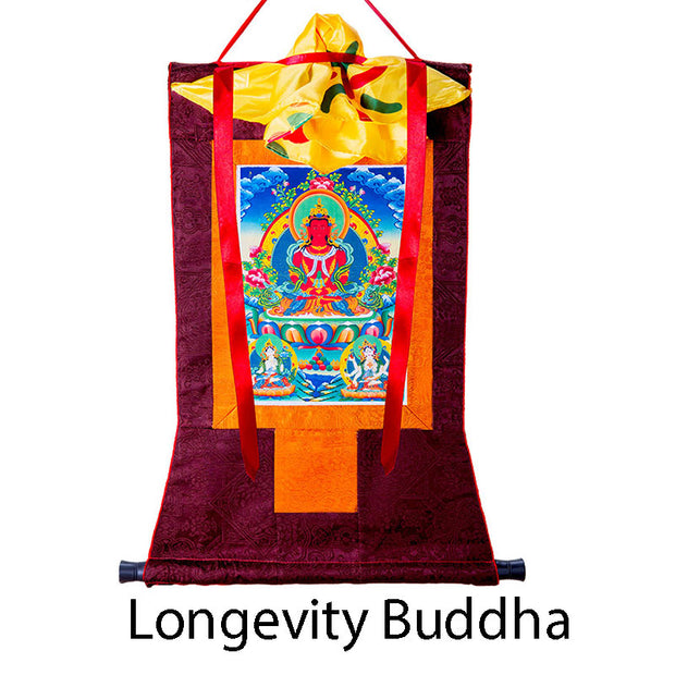Buddha Stones Tibetan Longevity Buddha Framed Thangka Blessing Decoration