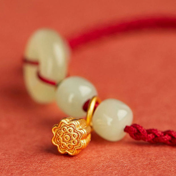 Buddha Stones Round Peace Buckle Jade Lotus Happiness Abundance Wealth String Bracelet Bracelet BS 5