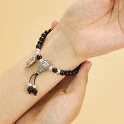 Buddha Stones Black Obsidian Fu Character Lucky Fortune Liuli Glass Bead Strength Bracelet