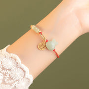 Buddha Stones 925 Sterling Silver Year of the Rabbit Hetian Jade Happiness Luck Red String Bracelet Bracelet BS 2