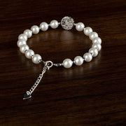 Buddha Stones 925 Sterling Silver Pearl Blue Chalcedony Healing Chain Bracelet Ring Bracelet BS 1