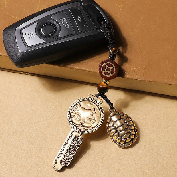 Buddha Stones PiXiu Wealth Copper Coin Yin Yang Bagua Handmade Key Chain Key Chain BS 2