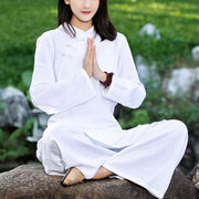 Buddha Stones 2Pcs Plain Long Sleeve Zen Yoga Clothing Meditation Clothing Top Pants Women's Set Clothes BS 1