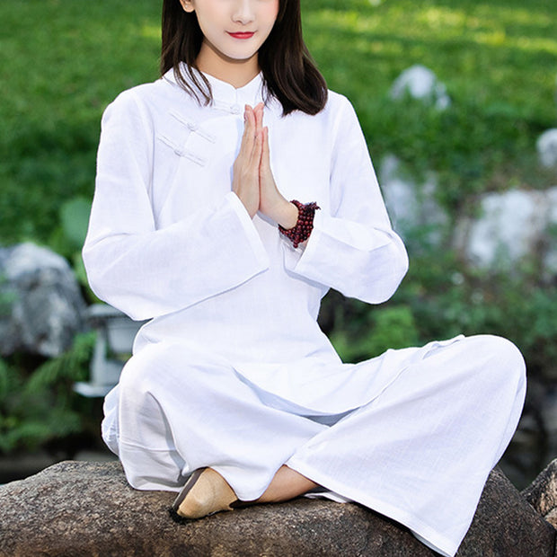 Buddha Stones 2Pcs Plain Long Sleeve Zen Yoga Clothing Meditation Clothing Top Pants Women's Set Clothes BS 1