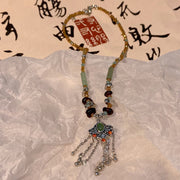 Buddha Stones Tibetan Crystal Stone Copper Luck Tassel Necklace Pendant Necklaces & Pendants BS 4