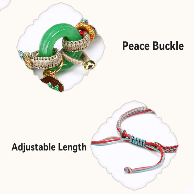 Buddha Stones Colorful Rope Chalcedony Lotus Jade Peace Buckle Harmony Gourd Charm Bracelet Bracelet BS 6