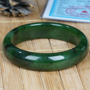 Buddha Stones Natural Hetian Cyan Jade Happiness Success Bracelet Bangle Bracelet Bangle BS 60mm