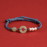 Buddha Stones Natural Hetian Jade Pearl Peace Buckle Luck Bracelet Bracelet BS Blue