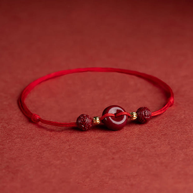 Buddha Stones Cinnabar Peace Buckle Blessing String Anklet Anklet BS 7