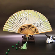 Buddha Stones Peony Butterfly Cherry Blossom Sakura Bamboo Handheld Silk Bamboo Folding Fan 21cm