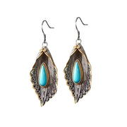 Buddha Stones 925 Sterling Silver Turquoise Bodhi Leaf Pattern Protection Drop Dangle Earrings Earrings BS 16