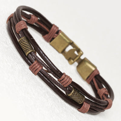 Buddha Stones Vintage Leather Wrist Band Brown Rope Layered Bracelet Bangle Bracelet BS Light Brown Thread