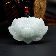 Buddha Stones Lotus Pattern Jade Luck Abundance Necklace Pendant Necklaces & Pendants BS Jade