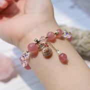 Buddha Stones Natural Strawberry Quartz Crystal Money Bag Charm Positive Bracelet Bracelet BS 6