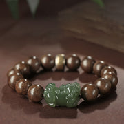 Buddha Stones 925 Sterling Silver Brunei Agarwood PiXiu Jade Peace Strength Bracelet Bracelet BS 16MM