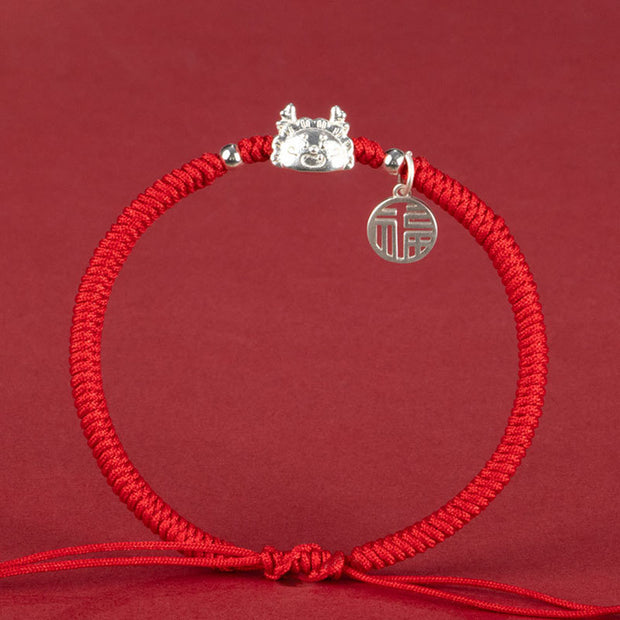 Buddha Stones 999 Sterling Silver Year of the Dragon Fu Character Dumpling Luck Handmade King Kong Knot Bracelet Bracelet BS 6