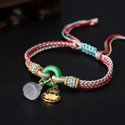 Buddha Stones Colorful Rope Chalcedony Lotus Jade Peace Buckle Harmony Gourd Charm Bracelet Bracelet BS 1