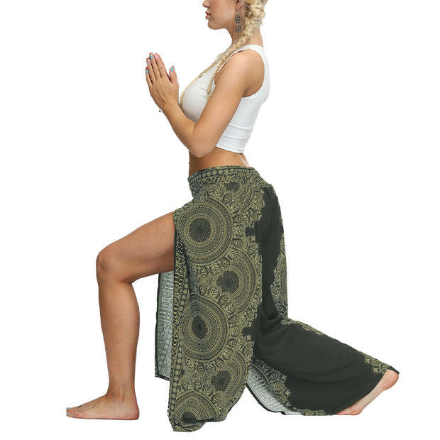 Buddha Stones Boho Pants Wide Leg Pants with Slits Sports Fitness Dance Women's Yoga Pants