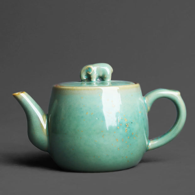 Buddha Stones Green Elephant Simple Design Ceramic Teapot