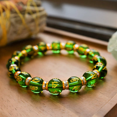 Buddha Stones Feng Shui Green Agate Mantra Support Bracelet Bracelet BS main