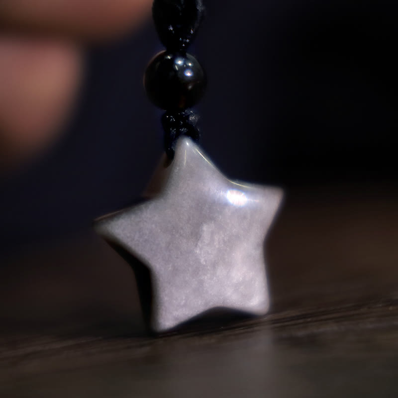 Buddha Stones Natural Silver Sheen Obsidian Star Crescent Moon 