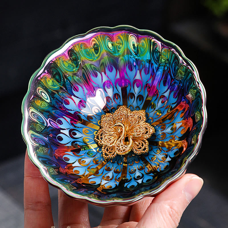 KPM 花瓶 Buddha Stones Vivid Peacock Lotus Inlaid Design Colorful
