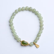 Buddha Stones 925 Sterling Silver Plated Gold Natural Hetian Jade Bead Gourd Lotus Bamboo Fu Character Luck Bracelet Bracelet BS Hetian Jade Gourd(Wrist Circumference 14-16cm)