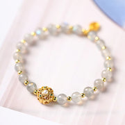Buddha Stones 14K Gold Plated Natural Strawberry Quartz Labradorite Sun Stone Fu Character Positive Charm Bracelet Bracelet BS 5