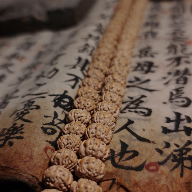 Buddha Stones 108 Mala Beads Rudraksha Bodhi Seed Luck Wealth Tassel Quadruple Wrap Bracelet Mala Bracelet BS 3