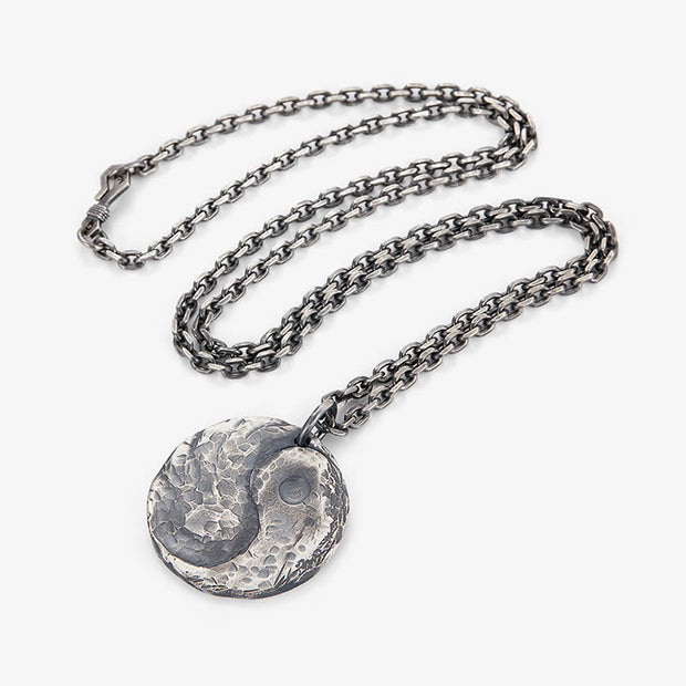 Buddha Stones 990 Sterling Silver Yin Yang Hammer Texture Harmony Necklace Pendant Necklaces & Pendants BS 9