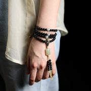 Buddha Stones Tibetan Black Onyx Hetian Jade 108 Mala Beads Fortune Bracelet Mala Bracelet BS 7