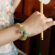 Buddha Stones Jade Amber Lotus Bead Luck Bracelet Bracelet BS 8
