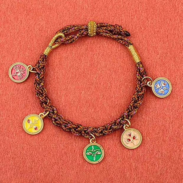 Buddha Stones Tibetan Five God Of Wealth Thangka Luck Braid String Bracelet Bracelet BS 7