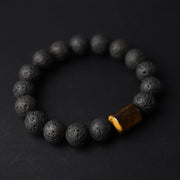 Buddha Stones Lava Rock Ebony Wood Tiger Eye Support Healing Bracelet Bracelet BS Lava Rock&Tiger Eye 20cm