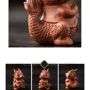 Buddha Stones Luck Dragon Wealth Tea Pet Purple Clay Figurine Decoration Decorations BS 14