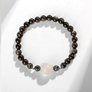 Buddha Stones Natural Silver Sheen Obsidian Cute Cat Head Protection Bracelet