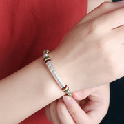 Buddha Stones 999 Sterling Silver Om Mani Padme Hum Protection Strength String Bracelet Bracelet BS 11