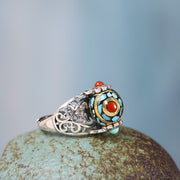 Buddha Stones 925 Sterling Silver Turquoise Balance Protection Adjustable Ring Ring BS 1