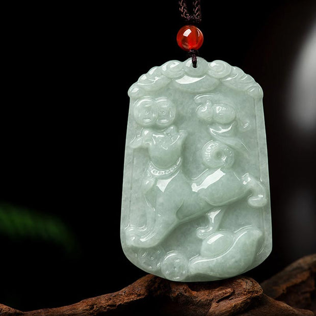 Buddha Stones Natural Jade 12 Chinese Zodiac Abundance Amulet Pendant Necklace Necklaces & Pendants BS Dog