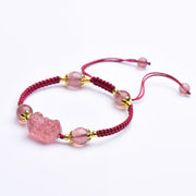Buddha Stones Natural Strawberry Crystal Pixiu Charm Lucky Red String Bracelet Bracelet BS 3