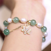 Buddha Stones Natural Green Strawberry Quartz Pearl Flower Charm Love Bracelet Bracelet BS 5