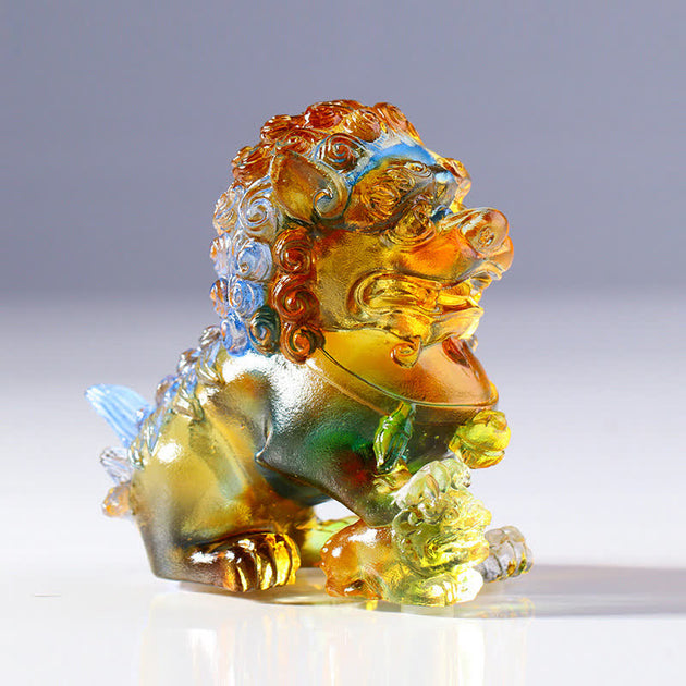 Buddha Stones Handmade Liuli Crystal Lion Art Piece Strength Home Offi ...